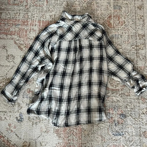 Promesa Blue Plaid Button Up Shirt Top Oversized Shacket Blouse Gingham Shawl - Picture 6 of 8